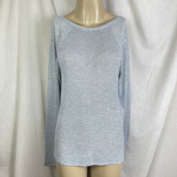 Victoria’s Secret PINK Light Gray Scoop Back Rhinestone Bling Slouchy Sweater XS - Picture 2 of 16